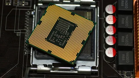 Detail of the Socket of PC Motherboard with CPU Stock Footage 160323548
