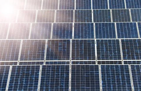 Detail of Solar panel generating electricity clean energy with sunlight Stock Photos