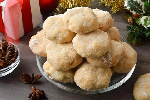 Detail of stack of anise and sugar on Christmas table Stock Photos