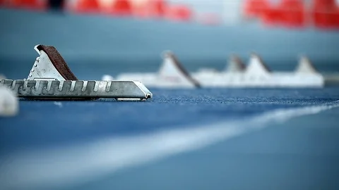 Detail with starting block in the track and field competition 스톡 동영상 72900565