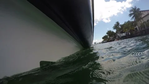 Detail of the steps on the hull of a RIB navigating slowly Stock Footage 74181548