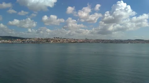 Detail of the tagus river, the 25th april bridge and the capital city of Port Stock Footage 132575768