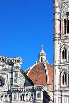 Detail of the three elements of the Florence Cathedral in italy the facade .. 스톡 사진
