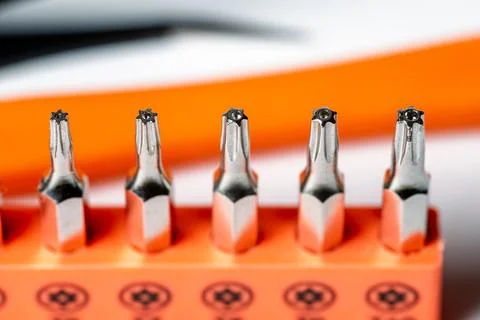 Detail of torx security precision screwdriver bits Stockfoto's