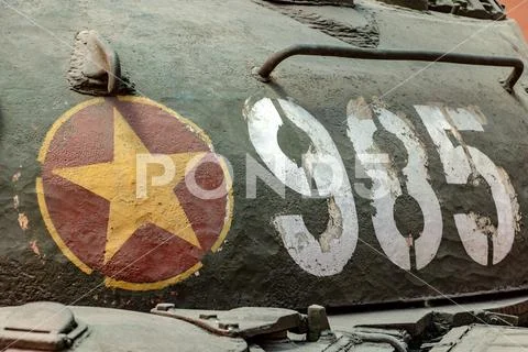 Detail of a tower of a Vietnam War tank. Stock Photos