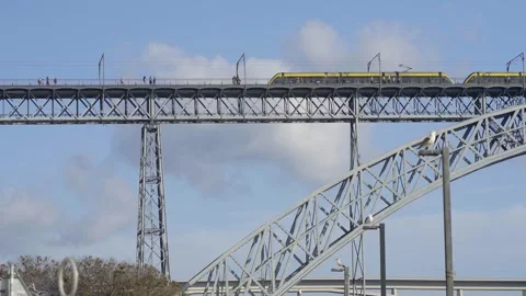 Detail of the upper deck and metallic supports of the iron bridge. Stock Footage 327624577