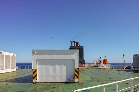 Detail of upper deck of big roro ship Stock Photos