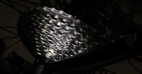 Detail view on a gear system of a racing bike, Bicycle shop Stock Footage 76917826