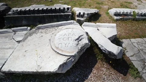 Detail view of historical objects in the ancient city of Asklepion Stock-Footage 250939746