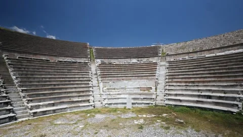 Detail view of historical objects in the ancient city of Asklepion Stock Footage 250939882