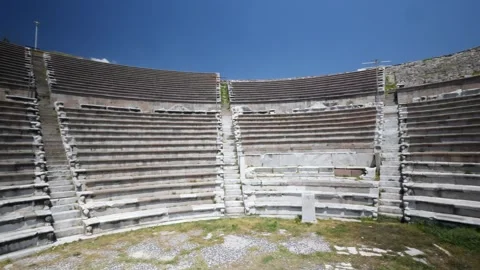 Detail view of historical objects in the ancient city of Asklepion Stock Footage 250939971