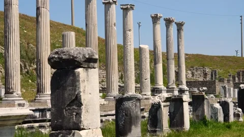 Detail view of historical objects in the ancient city of Asklepion Stock Footage 250940058
