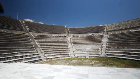 Detail view of historical objects in the ancient city of Asklepion Stock Footage 250940250