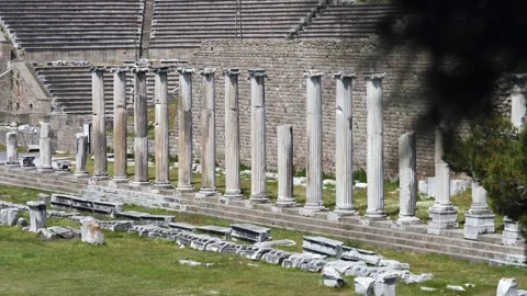 Detail view of historical objects in the ancient city of Asklepion Stock Footage 250941487