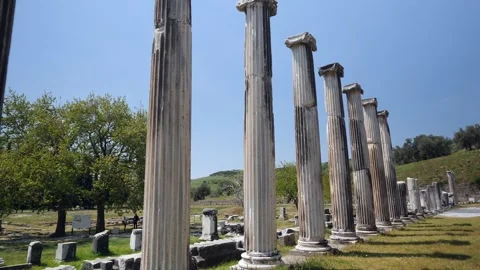Detail view of historical objects in the ancient city of Asklepion Stock Footage 250941689