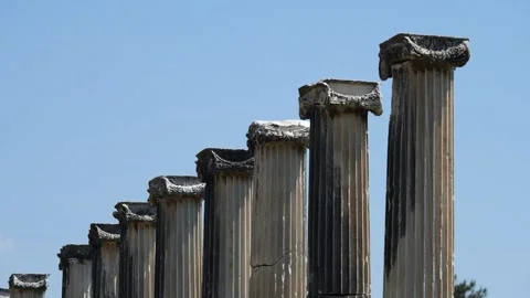 Detail view of historical objects in the ancient city of Asklepion Stock Footage 250941752