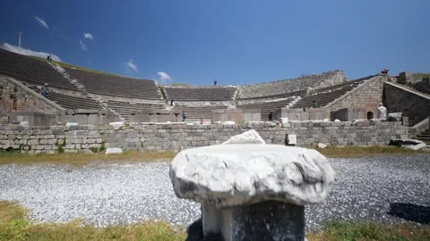 Detail view of historical objects in the ancient city of Asklepion Stock Footage 250941786