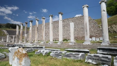 Detail view of historical objects in the ancient city of Asklepion Stock Footage 250941861