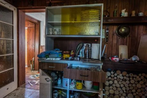 Detail view from a kitchen with many objects in a house Stock Photos