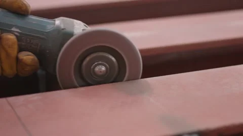 Detail view on metal processing with circular saw. Stock Footage 135190206
