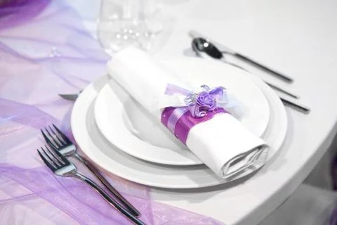 Detail of a wedding dinner setting Stock Photos