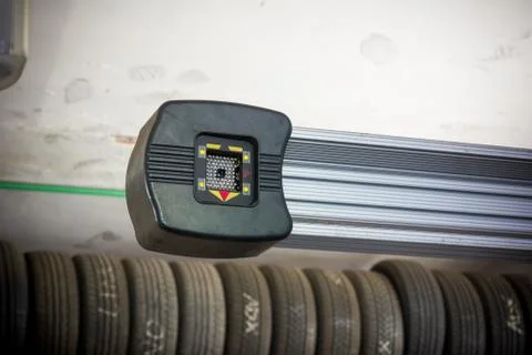 Detail of wheel alignment machine camera Stockfoto's