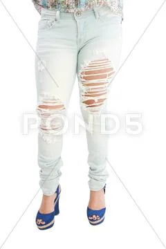 Detail of woman wearing summer shoes Stock Photos