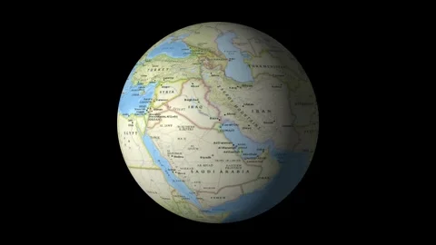 Detailed 3D globe animation showing the Middle East geographical map motion Stock Footage 343073537