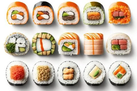 Detailed 3d render of a sushi set on white background Stock Illustration