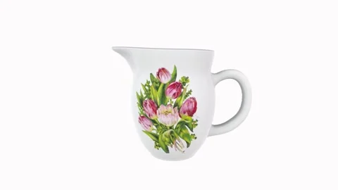 Detailed 3D rendering of a ceramic jug with floral design Stock Footage 303594822