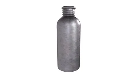 Detailed 3D rendering of a metal bottle showcasing reflective surfaces Stock-Footage 285354886