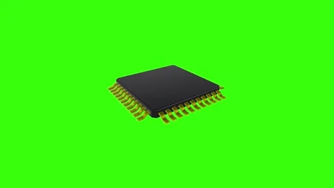 Detailed 3D rendering of a microchip on a bright green background Stock-Footage 287985777