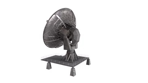 Detailed 3D rendering of a satellite dish on a flat platform Stock Footage 285354988