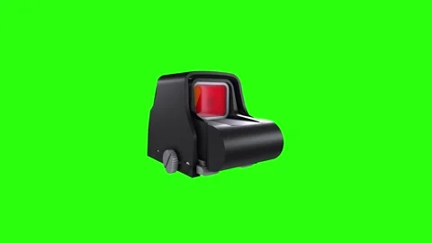 Detailed 3D rendering of a tactical sight on a bright green background 스톡 동영상 287011689