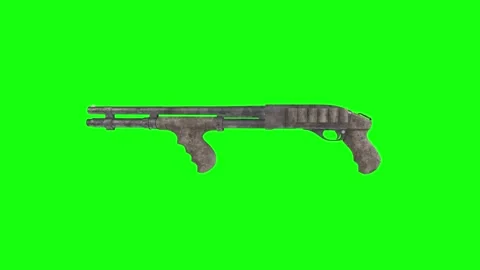 Detailed 3D rendering of a weathered shotgun on green background Stock Footage 285355004