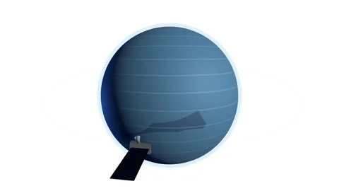 A detailed 3D satellite precisely following its orbit path around a glowing.. Stock Footage 345640641