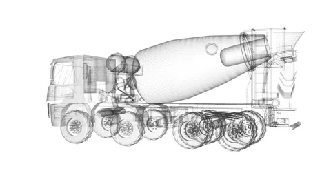 Detailed 3D Wireframe of Heavy Construction Cement Mixer Truck Design Stock Footage 344662567