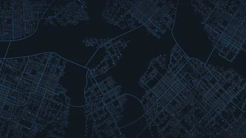 Detailed abstract city map pattern in dark blue colors showing urban roads and Stock Illustration