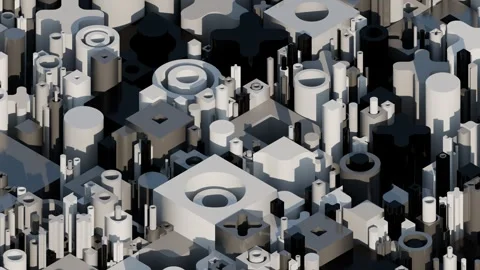 A detailed abstract rendering of a complex, modern metropolis featuring stacked Stock Footage 340237909