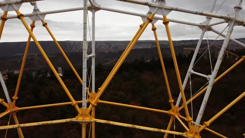 Detailed aerial view emphasizing structural elements and safety features of Stock Footage 343961093