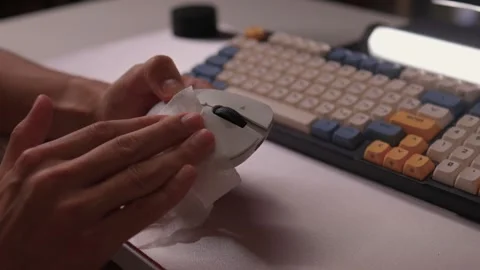 A Detailed and Close Up Guide for Effectively Cleaning Your Computer Mouse Stock Footage 315138789