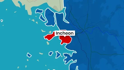 Detailed animated map showcasing Incheon city location within South Korea Stock Footage 341753349