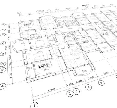 Detailed architectural plan, floor plan, layout, perspective view Stock Illustration