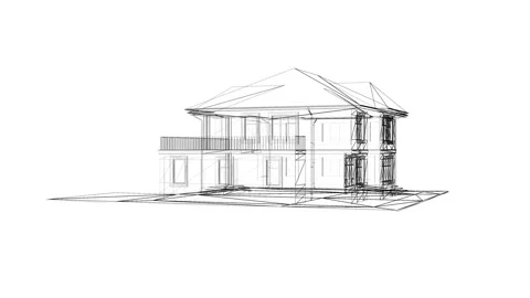 Detailed Architectural Wireframe Renderings of Two-Story Residential Buildi.. Stock Footage 344715815