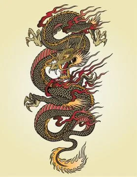 Detailed Asian Dragon Tattoo Illustration Stock Illustration