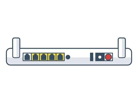 Detailed Back View Illustration of a Network Router Highlighting Various Es.. Stock Illustration