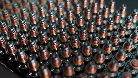 Detailed battery cell array inside energy module Stock Footage 327910098