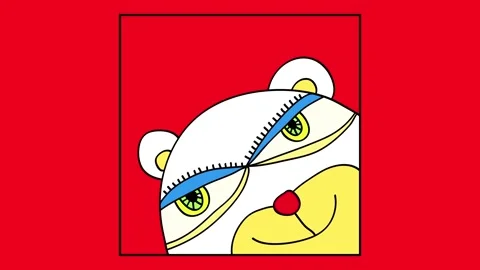 Detailed bear drawn with different forms and colors inside a frame smiling and Stock Footage 131682717