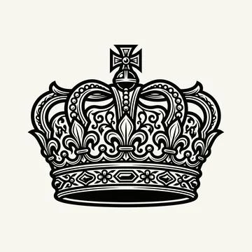 Detailed Black and White Vector Illustration of a Royal Sovereign Crown Symbo Stock-Illustration