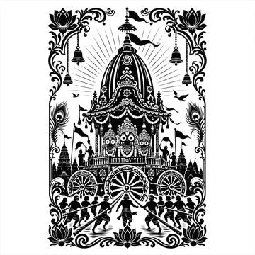 Detailed black and white vector illustration of a traditional grand temple .. Иллюстрация